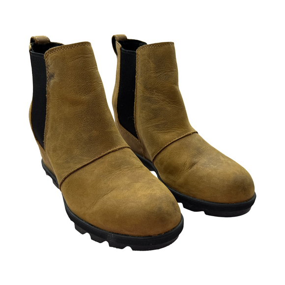 Sorel Joan of Arctic Chelsea Wedge Boots Brown Leather Winter Booties Women’s - Picture 1 of 13
